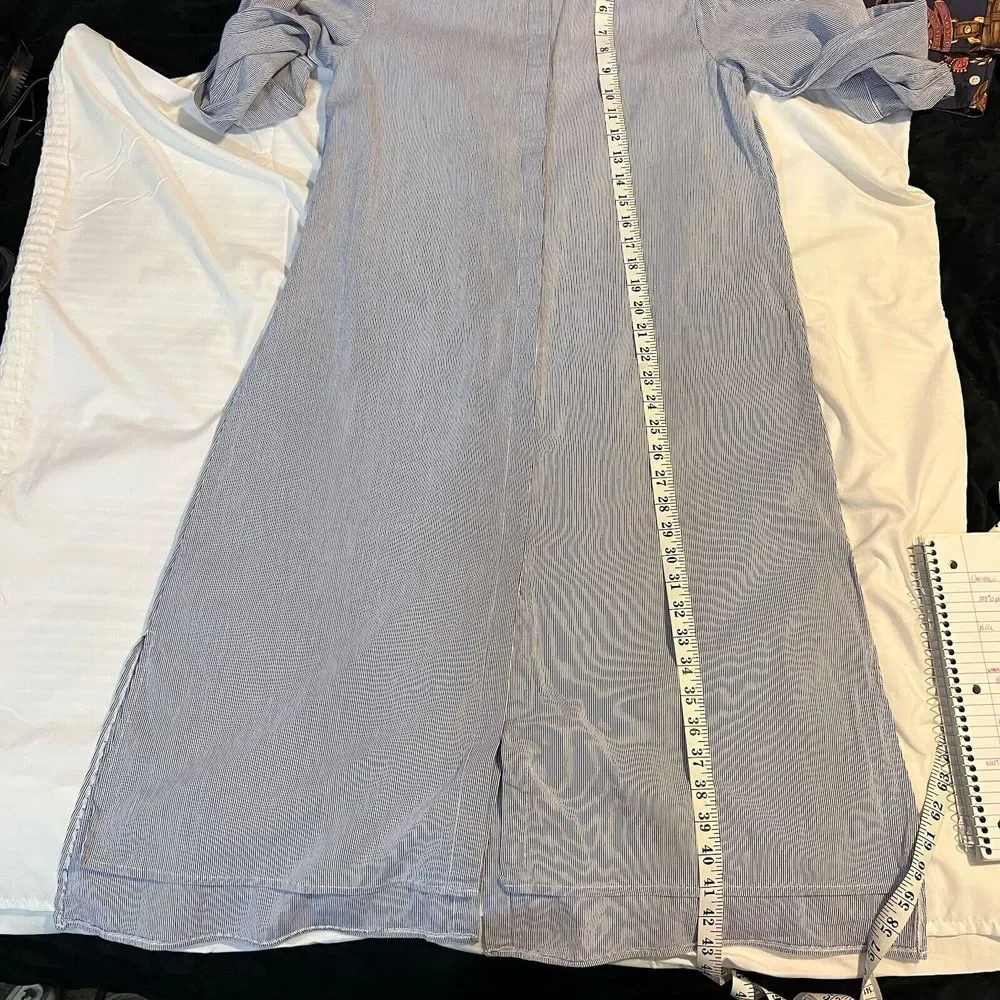 Kiki Shop Blue And White Striped Shirt Stress With Hidden Buttons 3/4 Sleeves SM